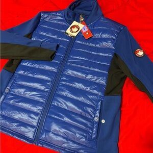 Men's Blue and Black Quilted Jacket
